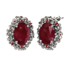 Kök yakut ve garnet 8 ayar beyaz altın küpe