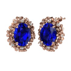 Belka Demet Küpe - Lab safir ve swarovski 18 ayar rose altın küpe #11xygre