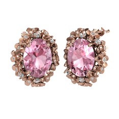 Pembe kuvars ve swarovski 18 ayar rose altın küpe