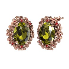 Belka Demet Küpe - Peridot ve garnet 925 ayar rose altın kaplama gümüş küpe #13m2c9q