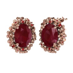 Kök yakut ve garnet 14 ayar rose altın küpe