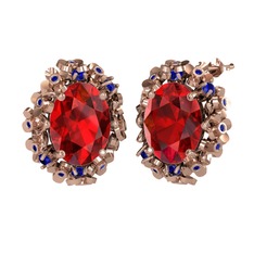 Garnet ve lab safir 14 ayar rose altın küpe