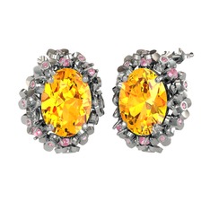 Belka Demet Küpe - Sitrin ve pembe kuvars 18 ayar beyaz altın küpe #140gc6m