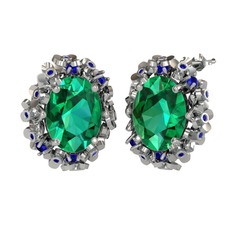 Belka Demet Küpe - Yeşil kuvars ve lab safir 8 ayar beyaz altın küpe #14exixg