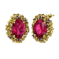 Belka Demet Küpe - Rodolit garnet ve ametist 14 ayar altın küpe #14thl8u
