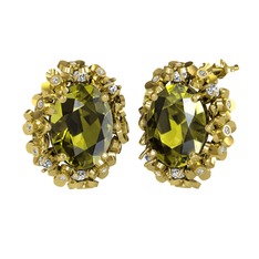 Belka Demet Küpe - Peridot ve pırlanta 8 ayar altın küpe (0.36 karat) #14x3tho