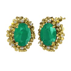 Belka Demet Küpe - Kök zümrüt ve beyaz zirkon 14 ayar altın küpe #155ygw4