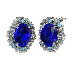 Belka Demet Küpe - Lab safir ve akuamarin 925 ayar gümüş küpe #15si0o9