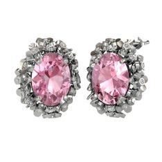 Pembe kuvars ve pırlanta 14 ayar beyaz altın küpe (0.36 karat)