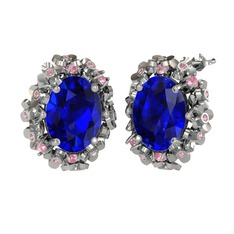 Belka Demet Küpe - Lab safir ve pembe kuvars 18 ayar beyaz altın küpe #15v5joa