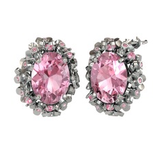 Belka Demet Küpe - Pembe kuvars 18 ayar beyaz altın küpe #15zpakn