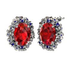 Belka Demet Küpe - Garnet ve lab safir 8 ayar beyaz altın küpe #161a3c0