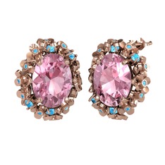 Belka Demet Küpe - Pembe kuvars ve akuamarin 18 ayar rose altın küpe #1689cv4