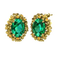 Yeşil kuvars ve sitrin 18 ayar altın küpe