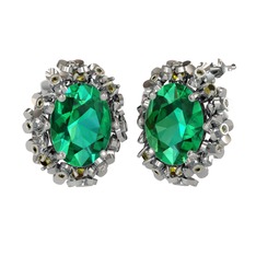 Yeşil kuvars ve peridot 18 ayar beyaz altın küpe