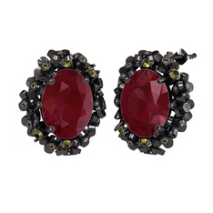 Belka Demet Küpe - Kök yakut ve peridot 925 ayar siyah rodyum kaplama gümüş küpe #17qntdu