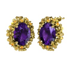 Belka Demet Küpe - Ametist ve sitrin 18 ayar altın küpe #17tg90n