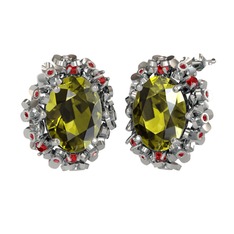 Peridot ve garnet 8 ayar beyaz altın küpe