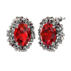 Garnet ve kök yakut 14 ayar beyaz altın küpe