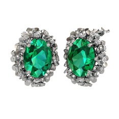 Yeşil kuvars ve swarovski 18 ayar beyaz altın küpe