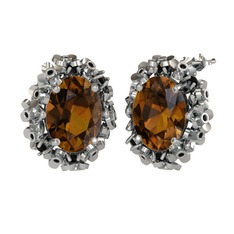 Belka Demet Küpe - Dumanlı kuvars ve siyah zirkon 18 ayar beyaz altın küpe #1aaxvmy