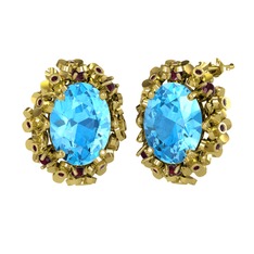 Belka Demet Küpe - Akuamarin ve kök yakut 8 ayar altın küpe #1aeu0ra