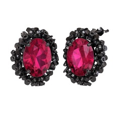 Rodolit garnet ve siyah zirkon 925 ayar siyah rodyum kaplama gümüş küpe