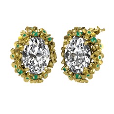 Belka Demet Küpe - Swarovski ve kök zümrüt 18 ayar altın küpe #1beb8nd