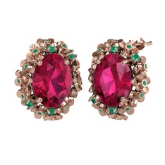 Belka Demet Küpe - Rodolit garnet ve kök zümrüt 8 ayar rose altın küpe #1bk5uqs
