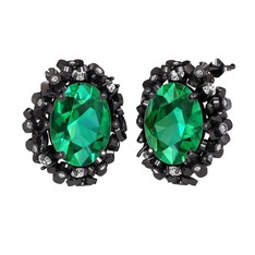 Yeşil kuvars ve swarovski 925 ayar siyah rodyum kaplama gümüş küpe