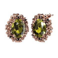 Peridot ve siyah zirkon 18 ayar rose altın küpe