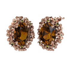 Dumanlı kuvars ve peridot 18 ayar rose altın küpe