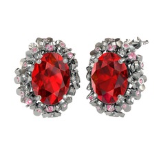 Belka Demet Küpe - Garnet ve pembe kuvars 14 ayar beyaz altın küpe #1d2sj6z