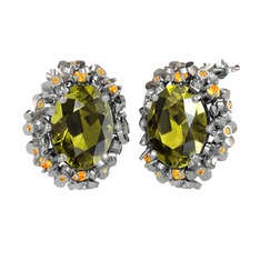 Peridot ve sitrin 8 ayar beyaz altın küpe