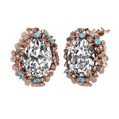 Swarovski ve akuamarin 14 ayar rose altın küpe