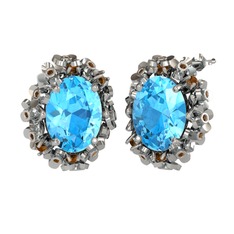 Belka Demet Küpe - Akuamarin ve dumanlı kuvars 18 ayar beyaz altın küpe #1ezk63o