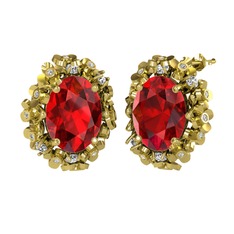 Belka Demet Küpe - Garnet ve pırlanta 14 ayar altın küpe (0.36 karat) #1f9qg39