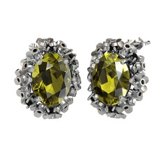 Peridot ve siyah zirkon 14 ayar beyaz altın küpe