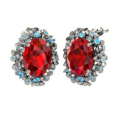 Garnet ve akuamarin 8 ayar beyaz altın küpe