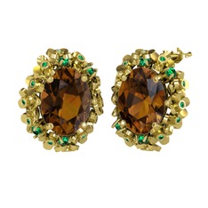 Belka Demet Küpe - Dumanlı kuvars ve yeşil kuvars 18 ayar altın küpe #1g789eg