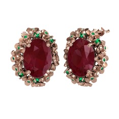 Belka Demet Küpe - Kök yakut ve yeşil kuvars 14 ayar rose altın küpe #1g9bl6g