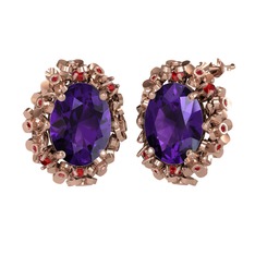 Belka Demet Küpe - Ametist ve garnet 18 ayar rose altın küpe #1gc8u25