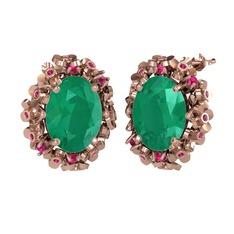 Belka Demet Küpe - Kök zümrüt ve rodolit garnet 8 ayar rose altın küpe #1gerh71