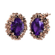 Belka Demet Küpe - Ametist ve siyah zirkon 18 ayar rose altın küpe #1hez0l