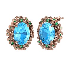 Belka Demet Küpe - Akuamarin ve yeşil kuvars 14 ayar rose altın küpe #1hyy851