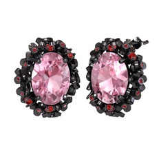 Belka Demet Küpe - Pembe kuvars ve garnet 925 ayar siyah rodyum kaplama gümüş küpe #1i4m9fa