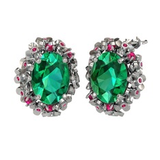 Belka Demet Küpe - Yeşil kuvars ve rodolit garnet 8 ayar beyaz altın küpe #1ip1qx5