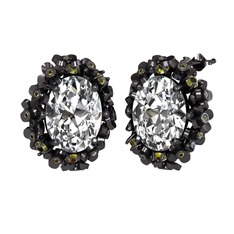 Swarovski ve peridot 925 ayar siyah rodyum kaplama gümüş küpe