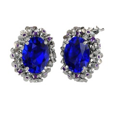 Lab safir ve ametist 8 ayar beyaz altın küpe