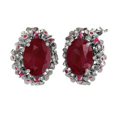 Belka Demet Küpe - Kök yakut ve rodolit garnet 8 ayar beyaz altın küpe #1k4wabq